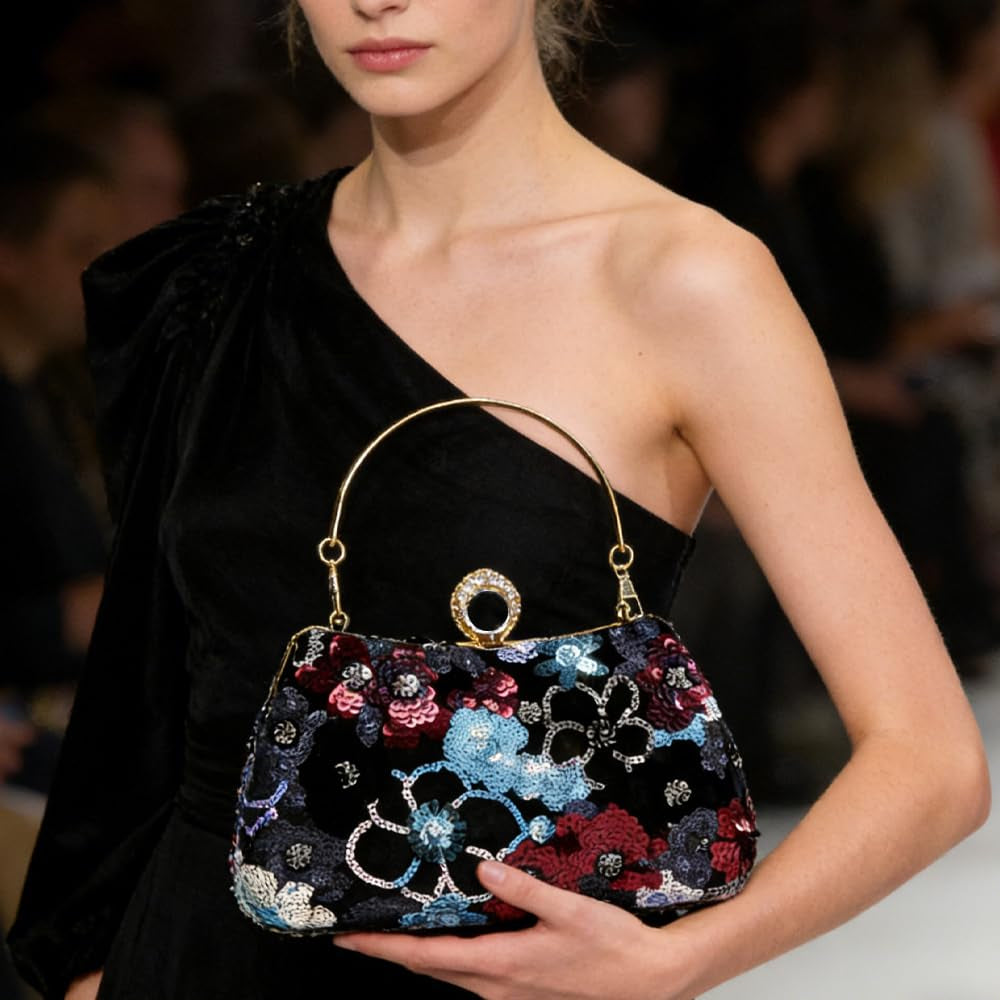 Women's Floral Sequin Evening Clutch