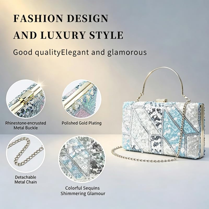 Sequin Geometric Clutch for Women Sparkly Evening Bag