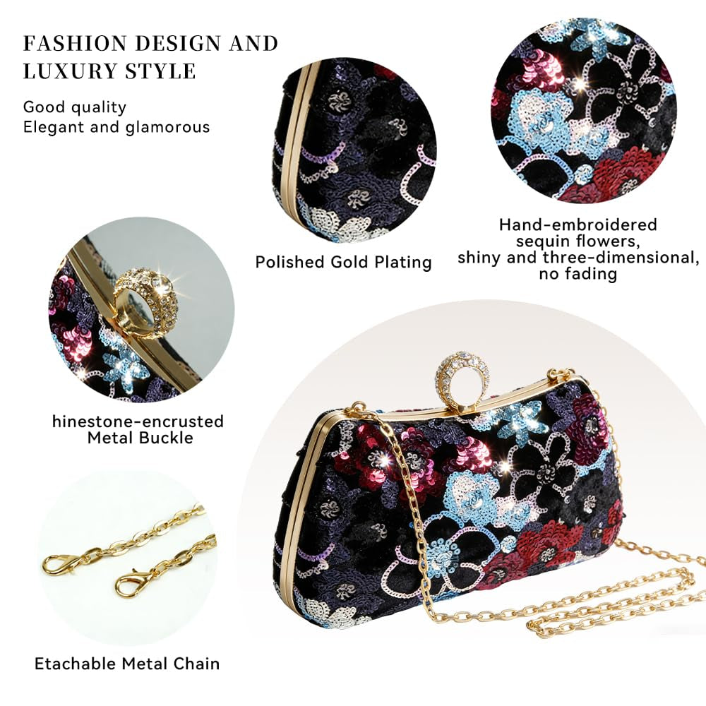 Women's Floral Sequin Evening Clutch