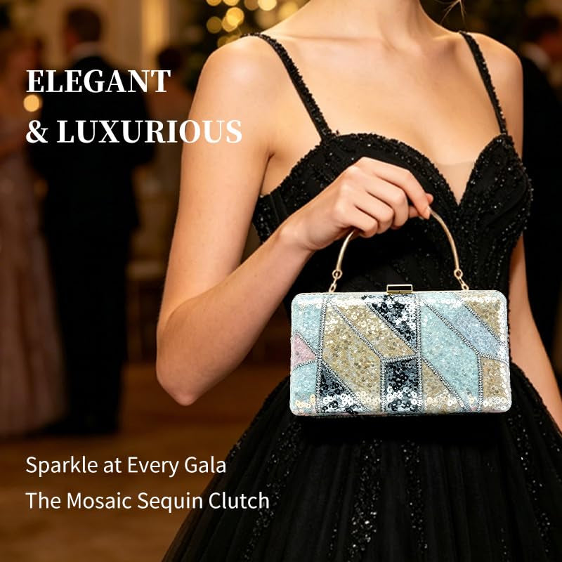 Sequin Geometric Clutch for Women Sparkly Evening Bag