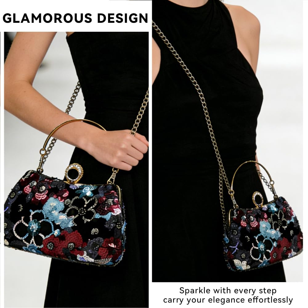 Women's Floral Sequin Evening Clutch
