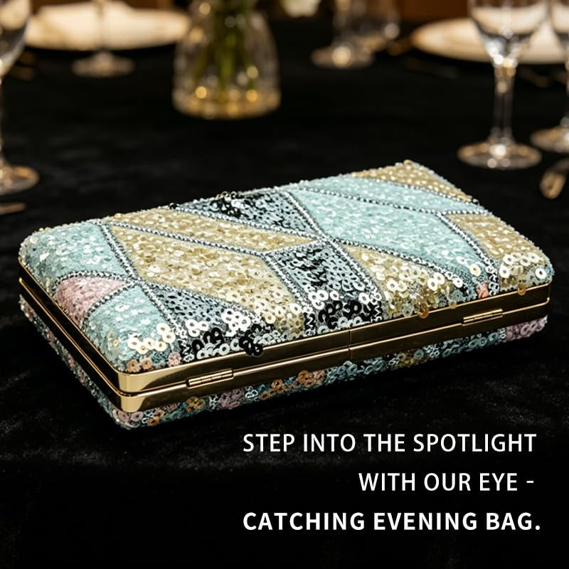 Sequin Geometric Clutch for Women Sparkly Evening Bag