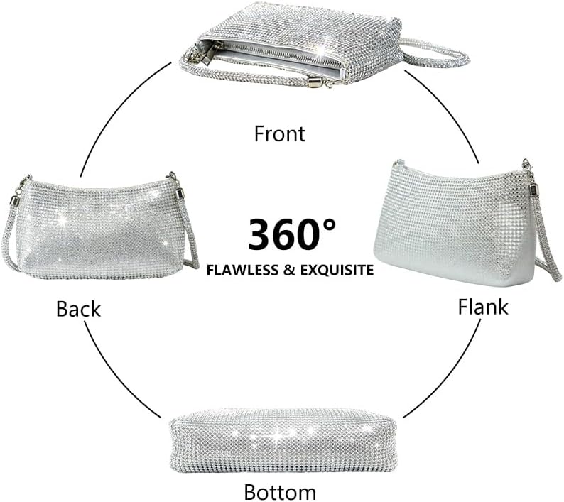 Rhinestone Clutch Purse for Women, Sparkly Crystal Shoulder Bag with Detachable Strap, Formal Evening Handbag | Perfect for Weddings