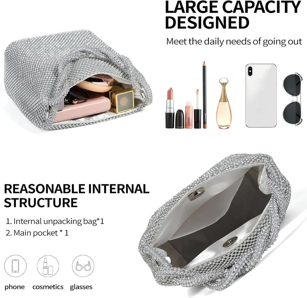 Sparkly Clutch Purses For Women Wedding Party Pleated Silver Banquet Evening Bags For Women Formal
