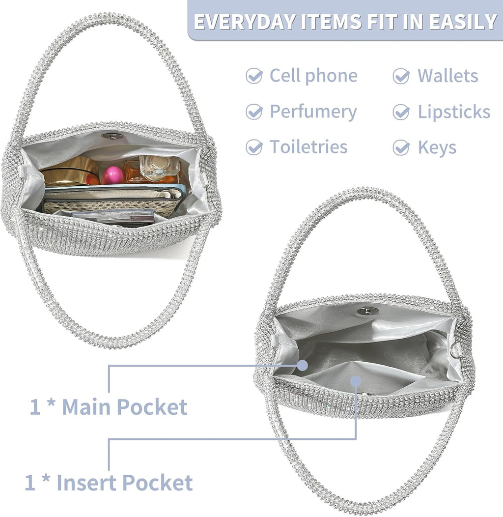 Crystals Sparkly Rhinestone Clutch Crossbody Purse - Evening Bags For Women for Weddings, Proms, and Parties
