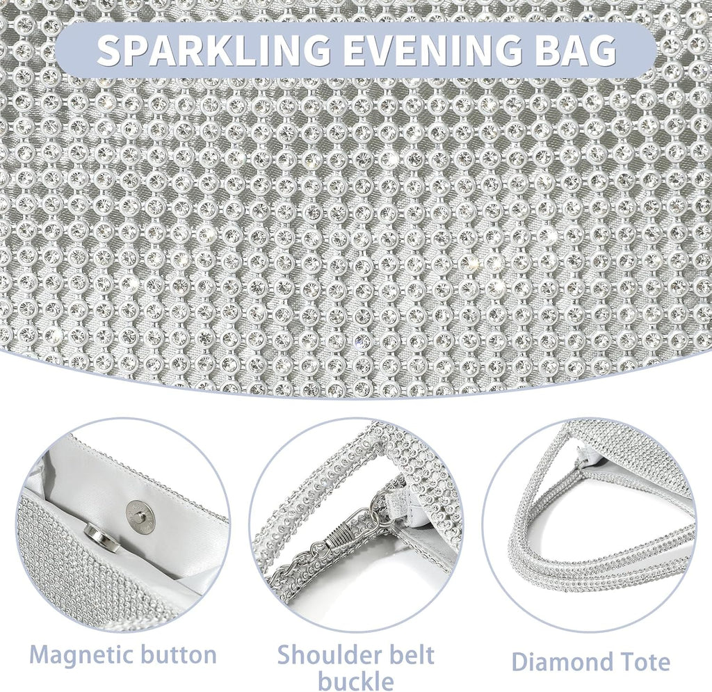Crystals Sparkly Rhinestone Clutch Crossbody Purse - Evening Bags For Women for Weddings, Proms, and Parties