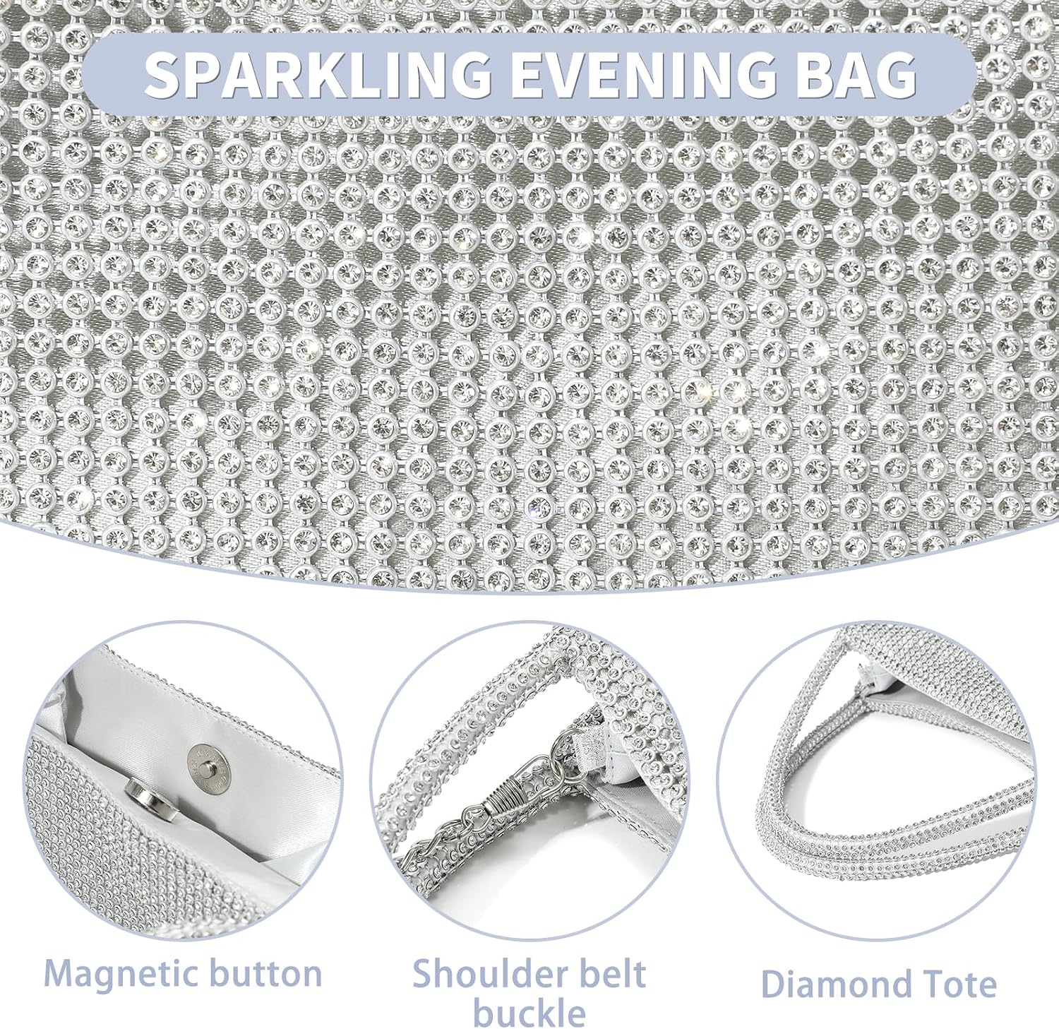 Crystals Sparkly Rhinestone Clutch Crossbody Purse - Evening Bags For Women for Weddings, Proms, and Parties