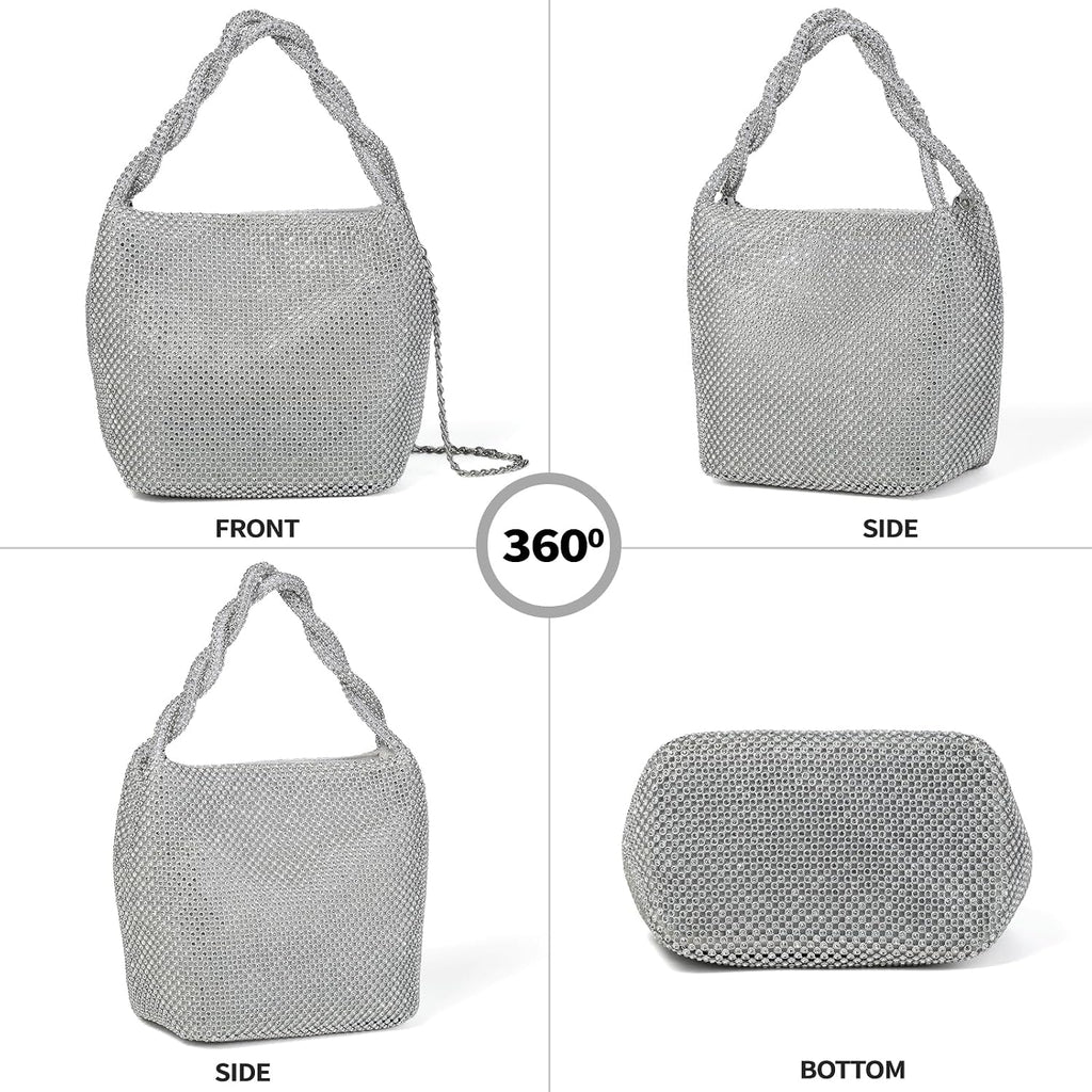 Sparkly Clutch Purses For Women Wedding Party Pleated Silver Banquet Evening Bags For Women Formal