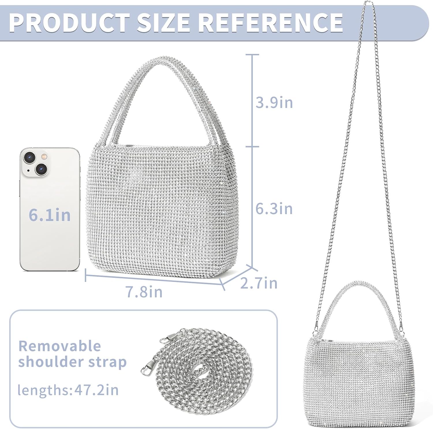 Crystals Sparkly Rhinestone Clutch Crossbody Purse - Evening Bags For Women for Weddings, Proms, and Parties