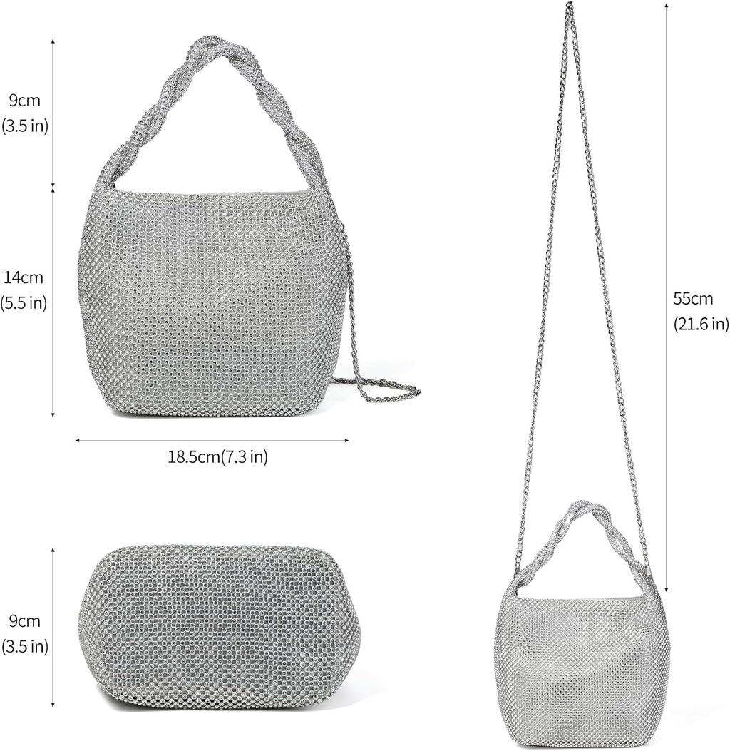 Sparkly Clutch Purses For Women Wedding Party Pleated Silver Banquet Evening Bags For Women Formal