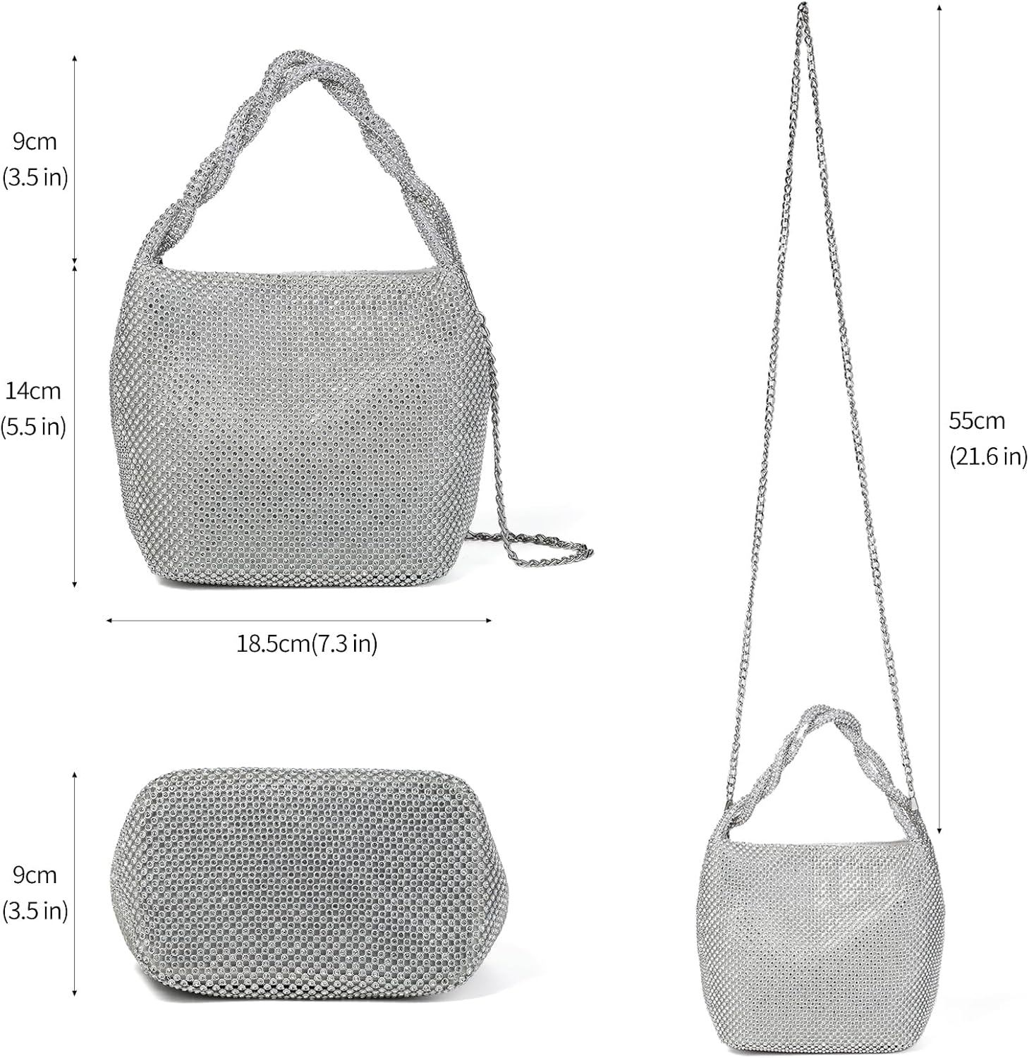 Sparkly Clutch Purses For Women Wedding Party Pleated Silver Banquet Evening Bags For Women Formal